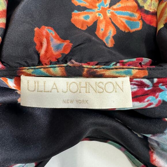 Ulla Johnson Adaleigh One Shoulder Floral Print Silk Top Black Size US 2 - Picture 11 of 12